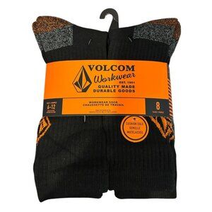 VOLCOM Men's Workwear Crew Socks Size 6-12 Black Gray Arch Support